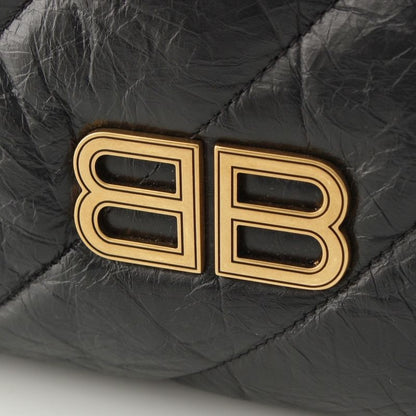 Balenciaga Crush Leather Small Quilted Hobo Chain Shoulder Bag Black