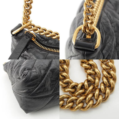Balenciaga Crush Leather Small Quilted Hobo Chain Shoulder Bag Black