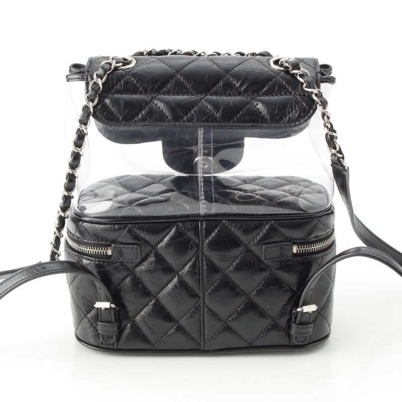 Chanel Leather Quilted Clear Backpack Black