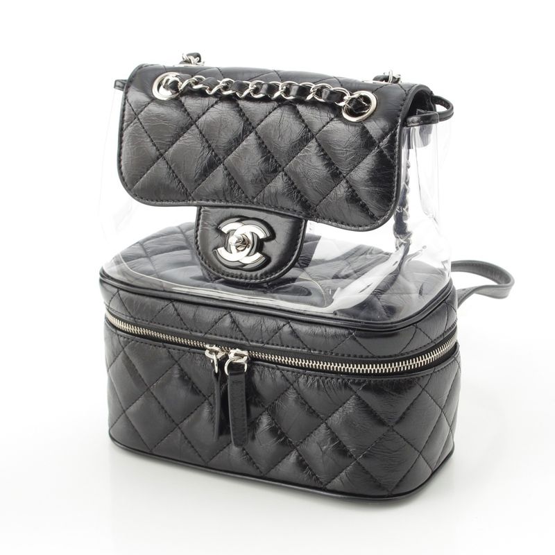 Chanel Leather Quilted Clear Backpack Black