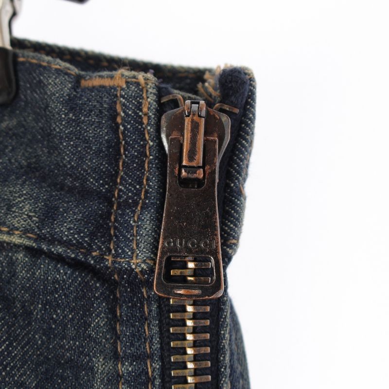 Gucci Cotton Era Logo Patch Side Zip Denim Skirt Indigo 38