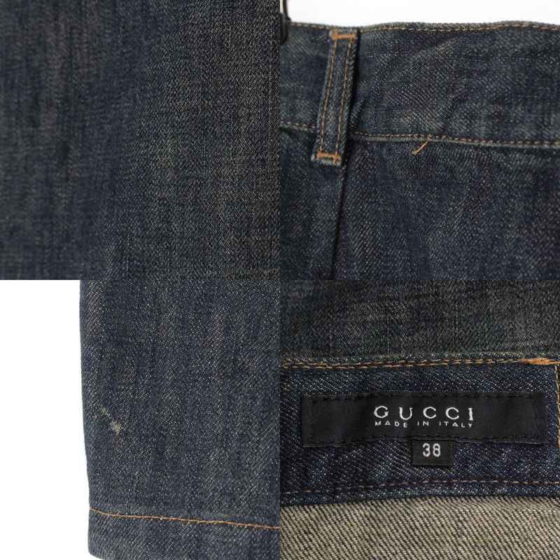 Gucci Cotton Era Logo Patch Side Zip Denim Skirt Indigo 38