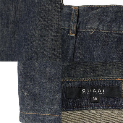 Gucci Cotton Era Logo Patch Side Zip Denim Skirt Indigo 38