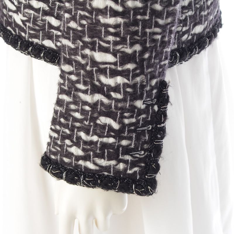 Chanel Wool CC Logo Trimmed Collarless Jacket Black White 34 X