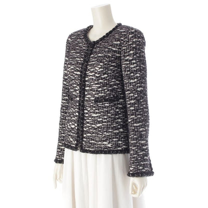 Chanel Wool CC Logo Trimmed Collarless Jacket Black White 34 X