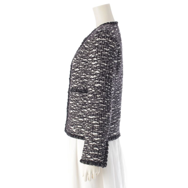 Chanel Wool CC Logo Trimmed Collarless Jacket Black White 34 X