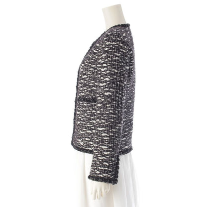 Chanel Wool CC Logo Trimmed Collarless Jacket Black White 34 X
