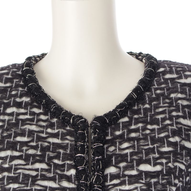 Chanel Wool CC Logo Trimmed Collarless Jacket Black White 34 X