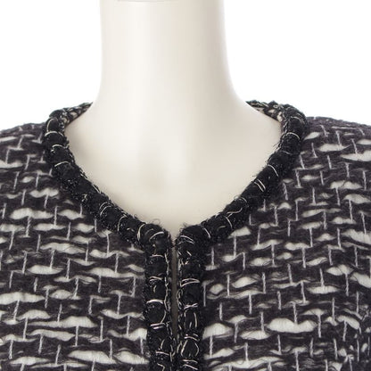 Chanel Wool CC Logo Trimmed Collarless Jacket Black White 34 X