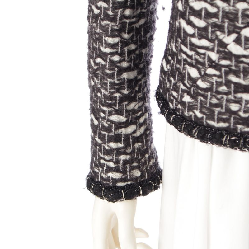 Chanel Wool CC Logo Trimmed Collarless Jacket Black White 34 X