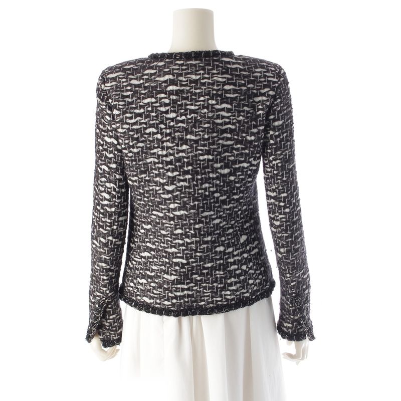 Chanel Wool CC Logo Trimmed Collarless Jacket Black White 34 X