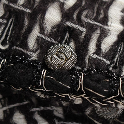 Chanel Wool CC Logo Trimmed Collarless Jacket Black White 34 X
