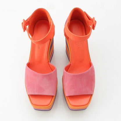 Hermes Suede Alley Colorful Wedge Sole Sandals Multicolor 36.5