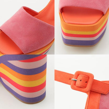 Hermes Suede Alley Colorful Wedge Sole Sandals Multicolor 36.5