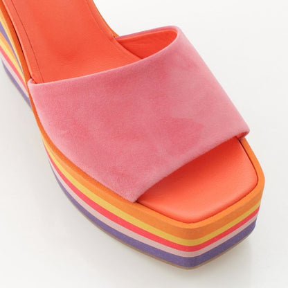 Hermes Suede Alley Colorful Wedge Sole Sandals Multicolor 36.5