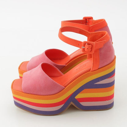 Hermes Suede Alley Colorful Wedge Sole Sandals Multicolor 36.5