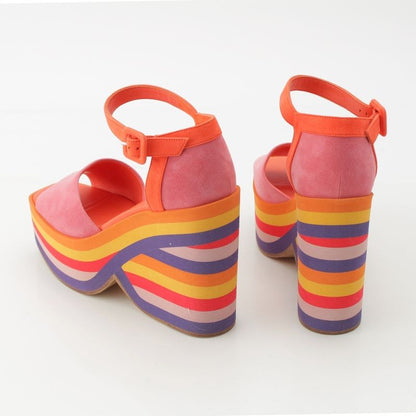 Hermes Suede Alley Colorful Wedge Sole Sandals Multicolor 36.5