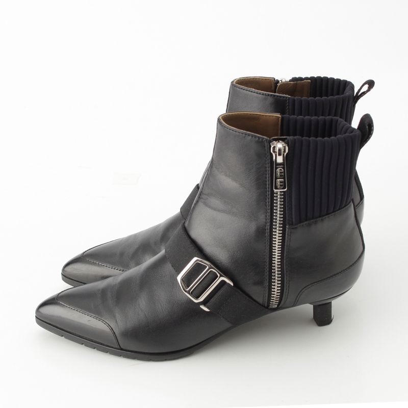 Hermes Leather Belted Knit Contrast Pointed Toe Side Zip Short Boots