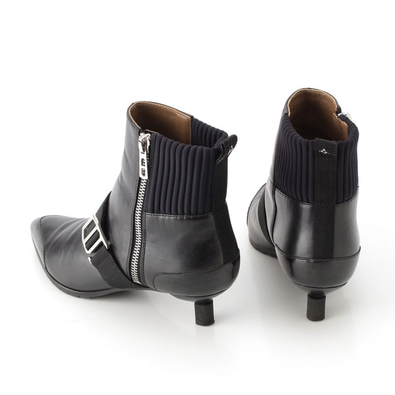Hermes Leather Belted Knit Contrast Pointed Toe Side Zip Short Boots