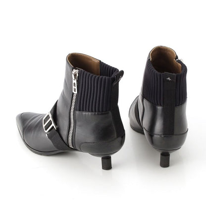 Hermes Leather Belted Knit Contrast Pointed Toe Side Zip Short Boots