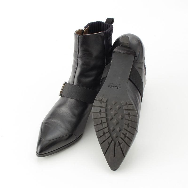 Hermes Leather Belted Knit Contrast Pointed Toe Side Zip Short Boots