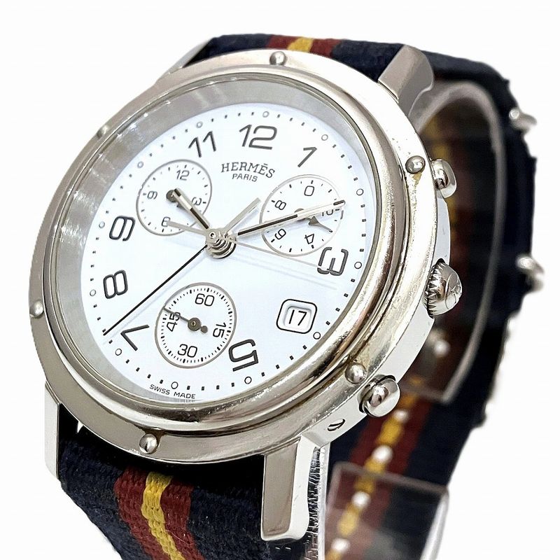 Hermes Clipper Watch SS Quartz White Dial