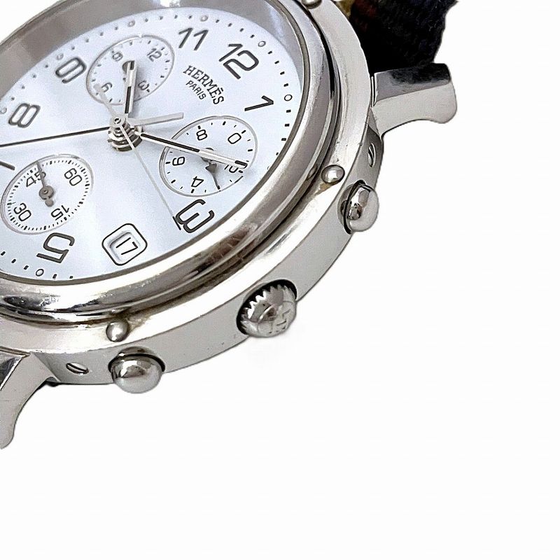 Hermes Clipper Watch SS Quartz White Dial