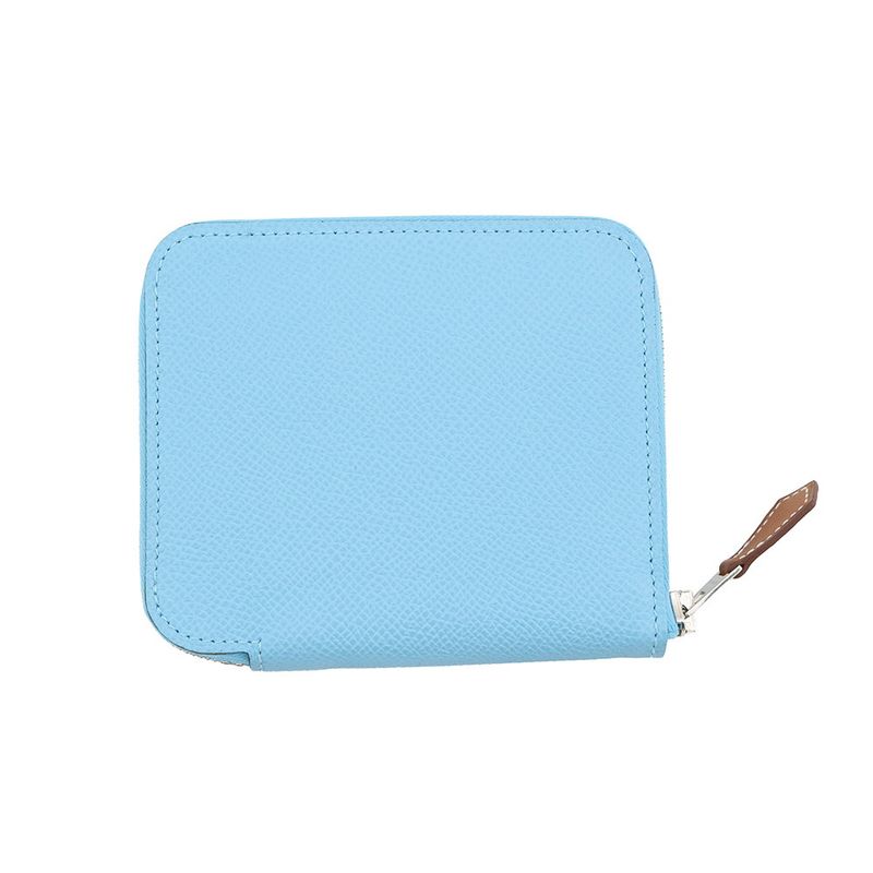 Hermes Coin Case Azap Compact Silk in Celeste Silver Epsom