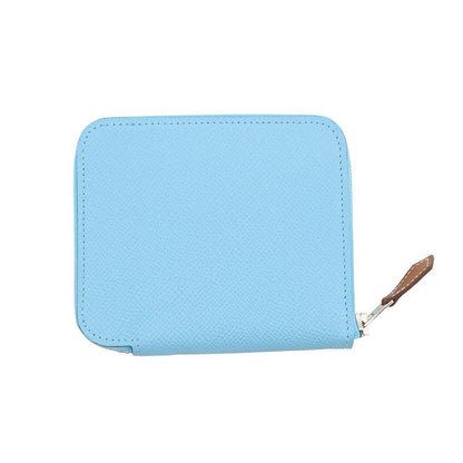 Hermes Coin Case Azap Compact Silk in Celeste Silver Epsom