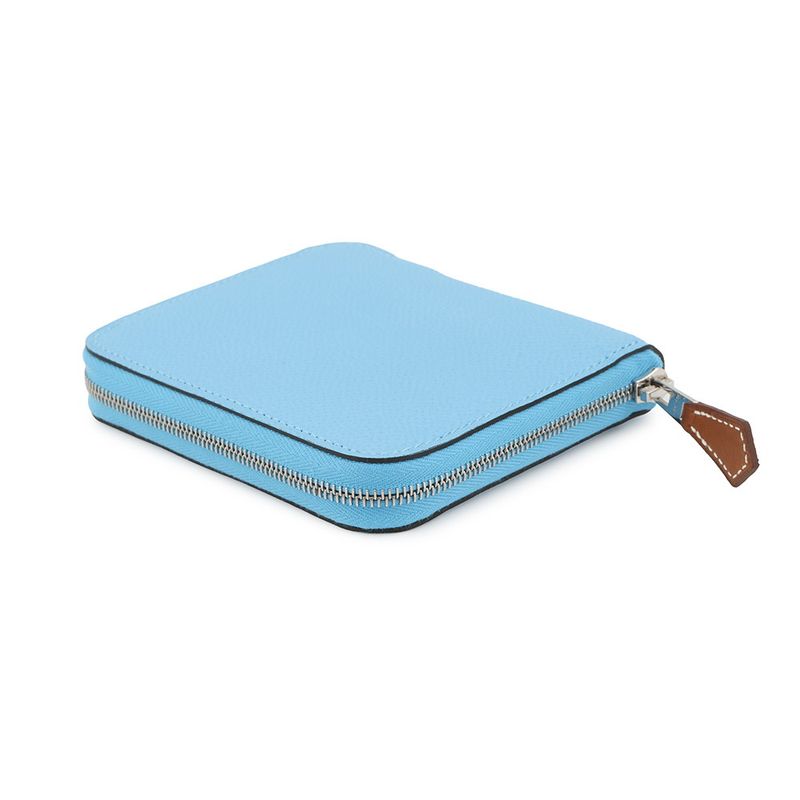 Hermes Coin Case Azap Compact Silk in Celeste Silver Epsom