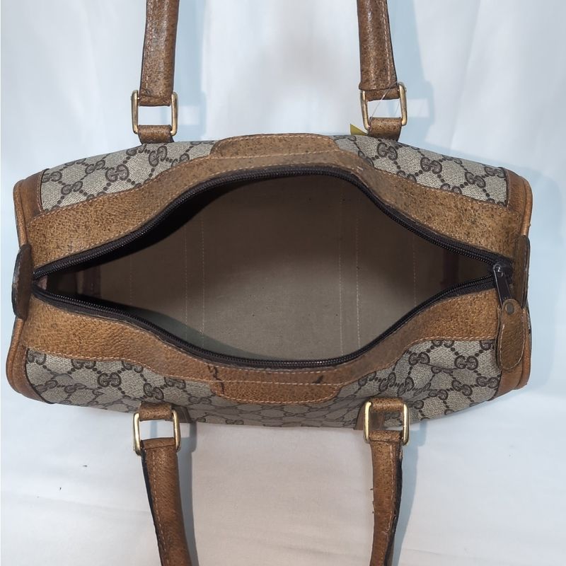 Gucci Vintage GG Supreme Leather Brown Mini Boston Bag