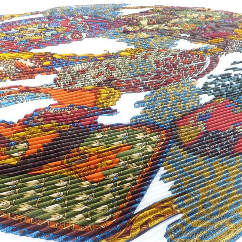 Hermes Carre Plisse Pliss Scarf White Red Multicolor Silk