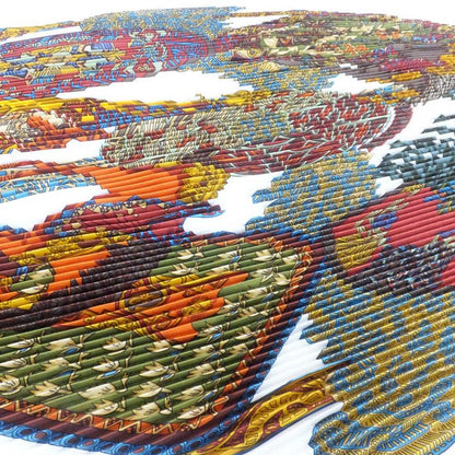 Hermes Carre Plisse Pliss Scarf White Red Multicolor Silk