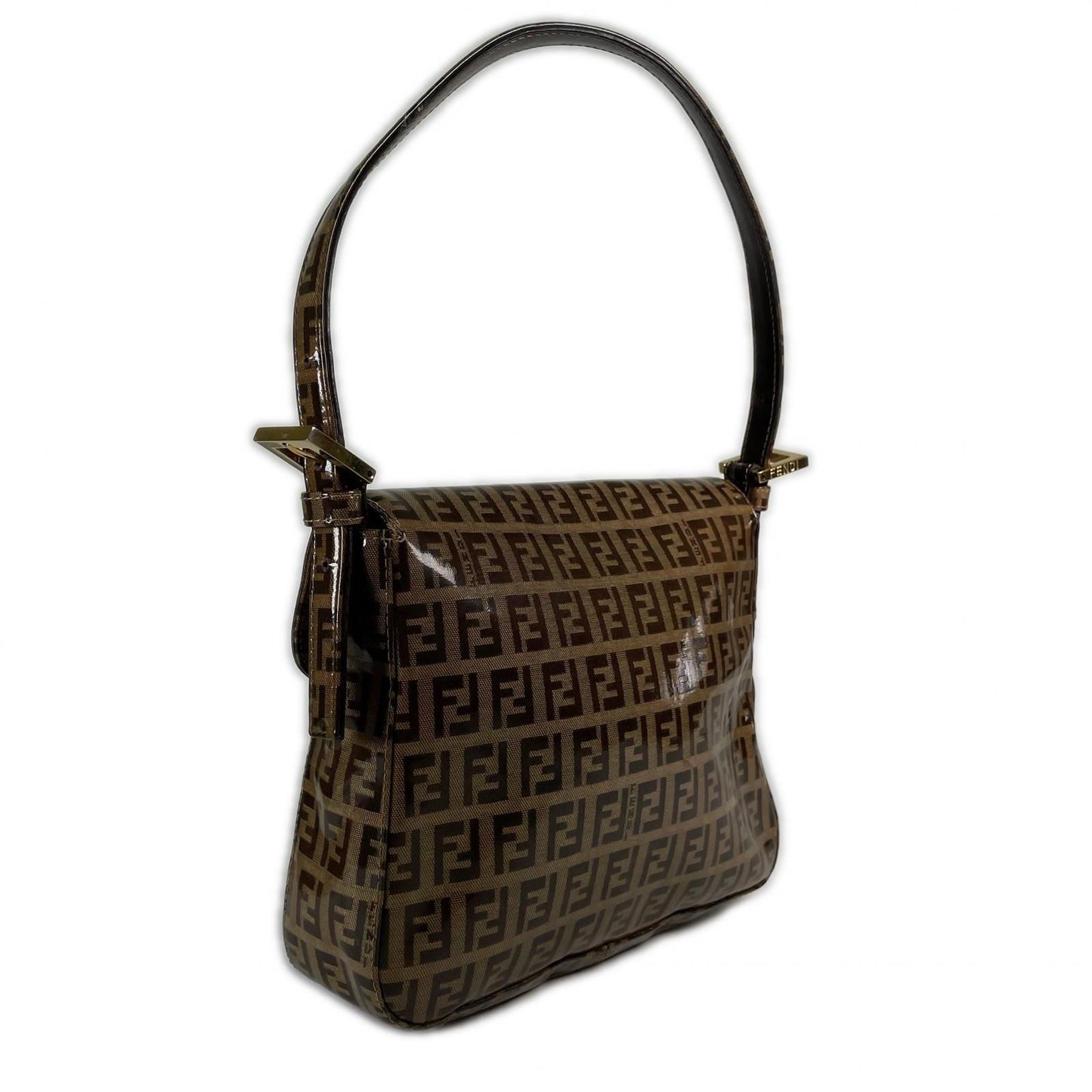 Fendi Zucchino Minimamma Shoulder Bag Patent Brown — view 3