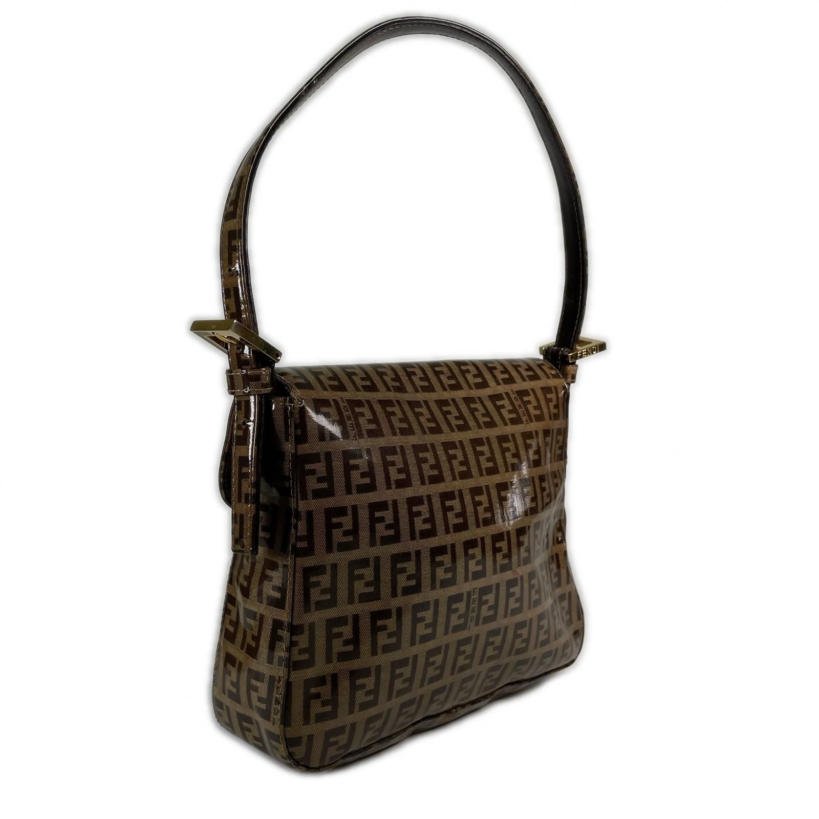 Fendi Zucchino Minimamma Shoulder Bag Patent Brown — view 3