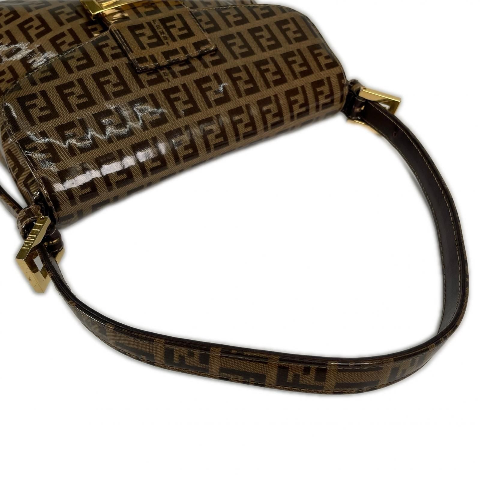 Fendi Zucchino Minimamma Shoulder Bag Patent Brown — view 5