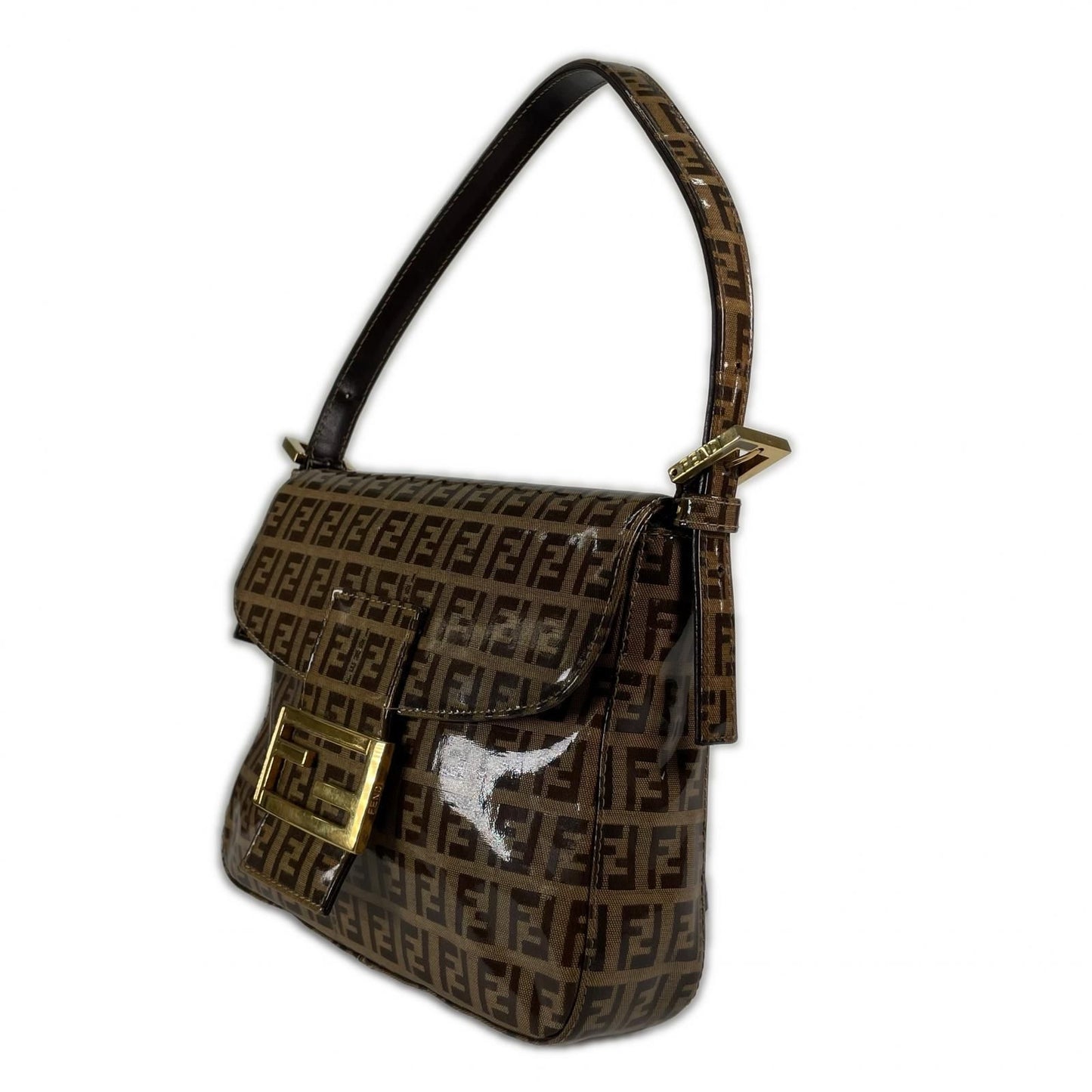 Fendi Zucchino Minimamma Shoulder Bag Patent Brown — view 2