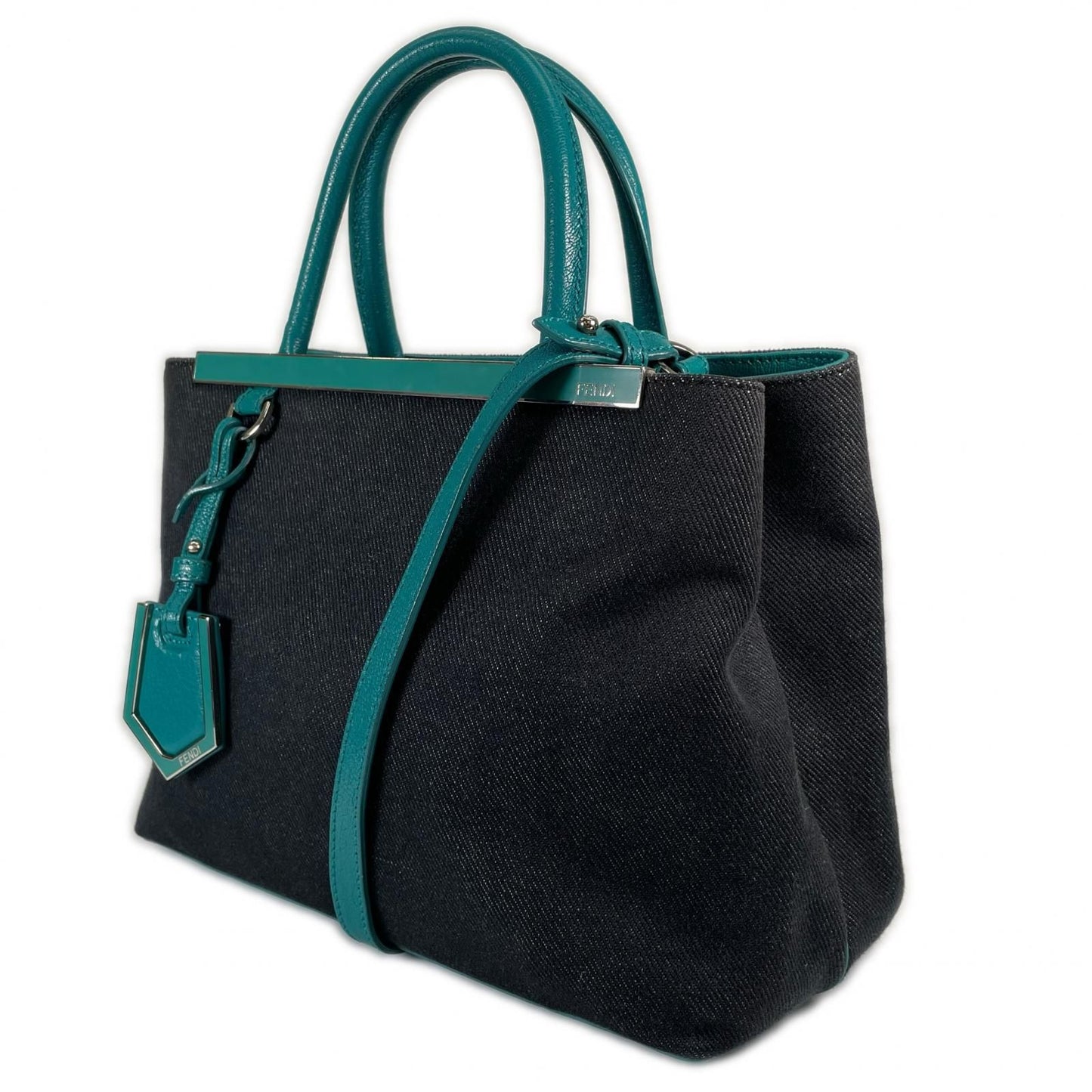 Fendi Petit Toujour Handbag Leather Navy 2-Way Denim — view 2