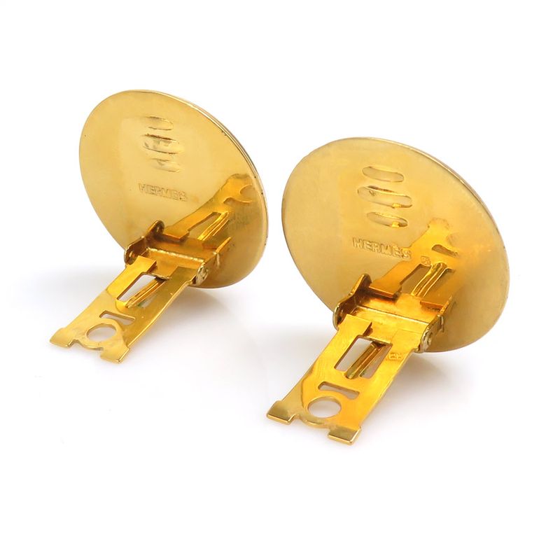 Hermes Earrings Enamel Brown Gold