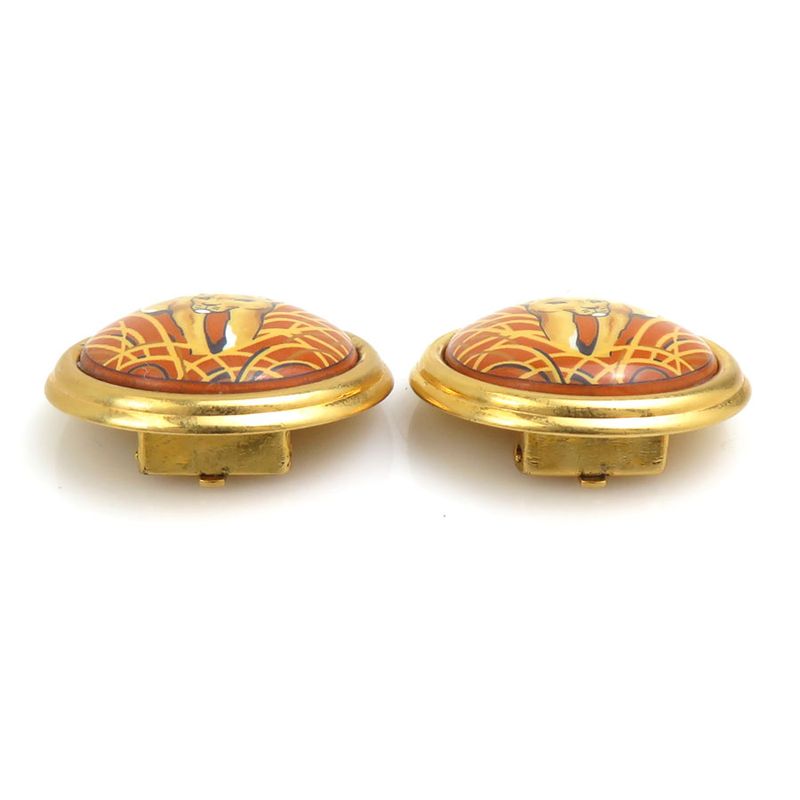 Hermes Earrings Enamel Brown Gold