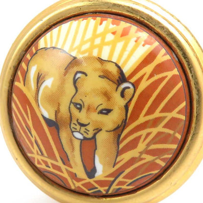 Hermes Earrings Enamel Brown Gold
