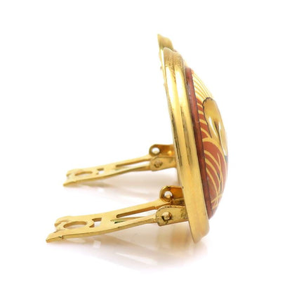Hermes Earrings Enamel Brown Gold
