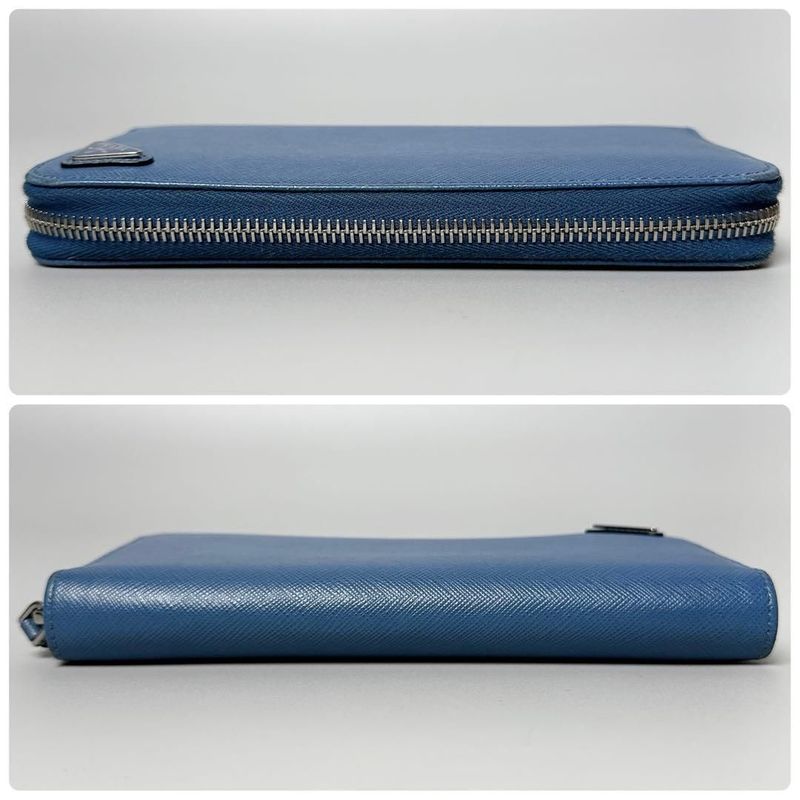 Prada Saffiano Triangle Zip Around Wallet Blue