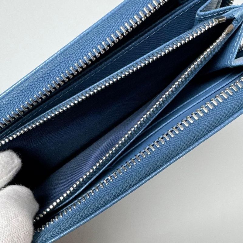 Prada Saffiano Triangle Zip Around Wallet Blue