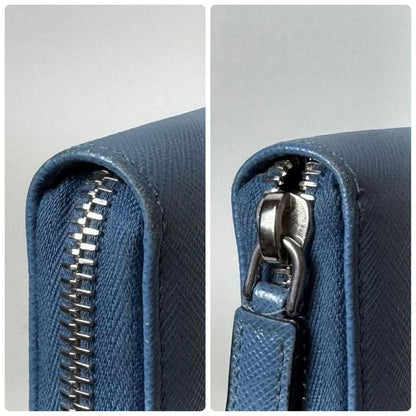 Prada Saffiano Triangle Zip Around Wallet Blue