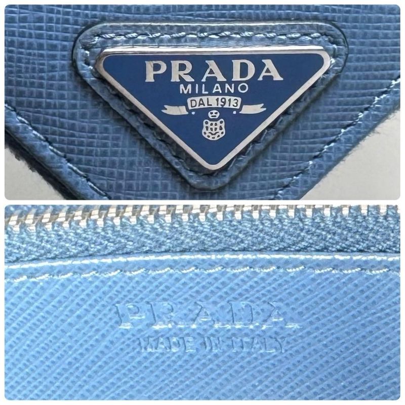 Prada Saffiano Triangle Zip Around Wallet Blue