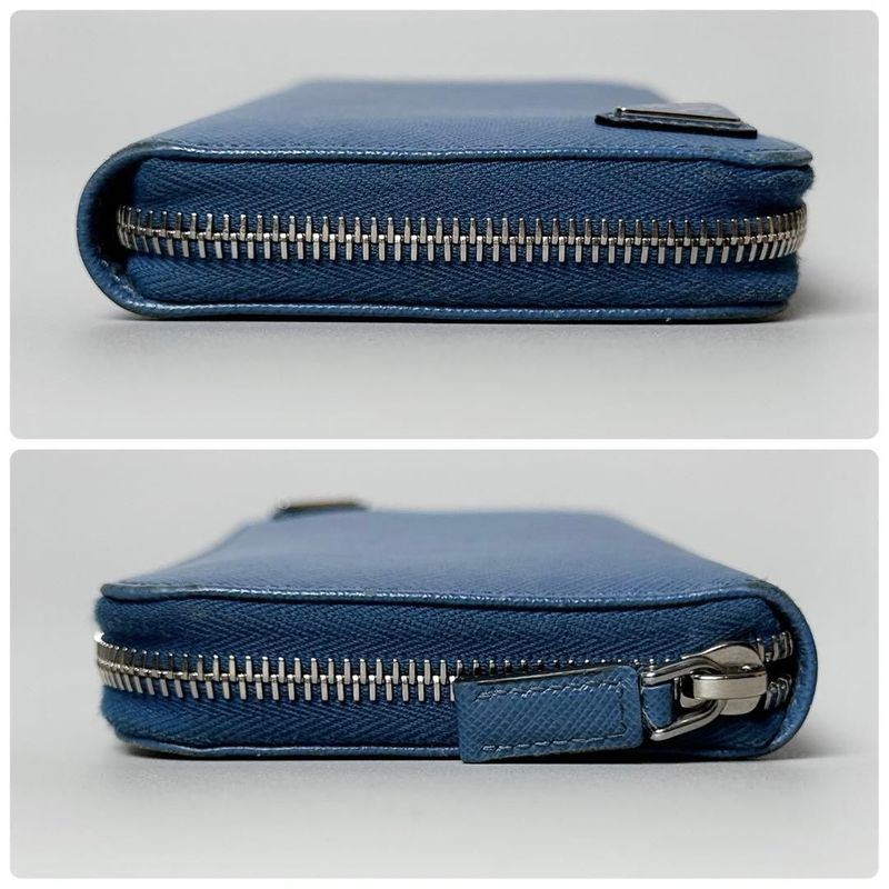 Prada Saffiano Triangle Zip Around Wallet Blue
