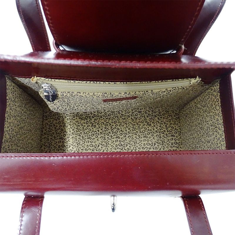 Cartier Bag Handbag Patent Leather Panthere Gold Going Out Bordeaux