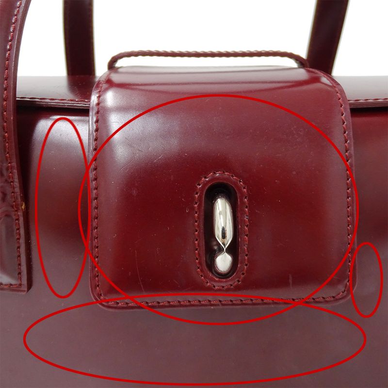Cartier Bag Handbag Patent Leather Panthere Gold Going Out Bordeaux