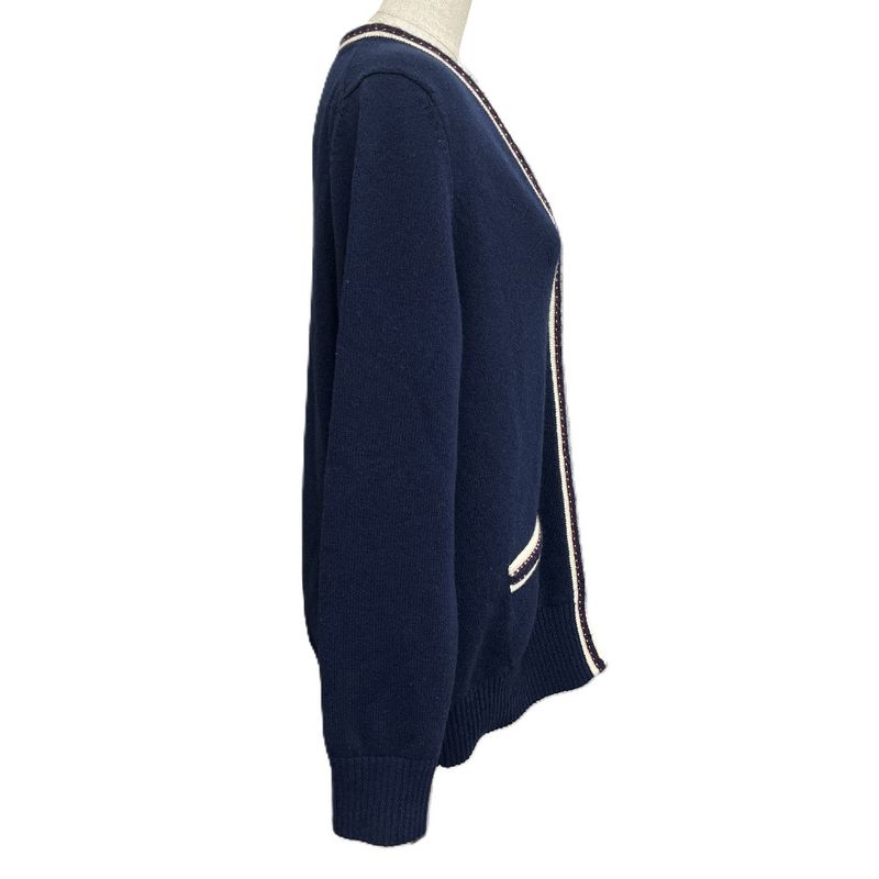 Chanel Cardigan CC Logo Button Cashmere Navy Blue & Red &